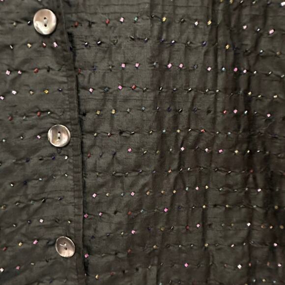 Chico's Design Size 3 (XL) 100% Silk Black Jacket Colorful Beads Lined ButtonUp - Picture 3 of 11